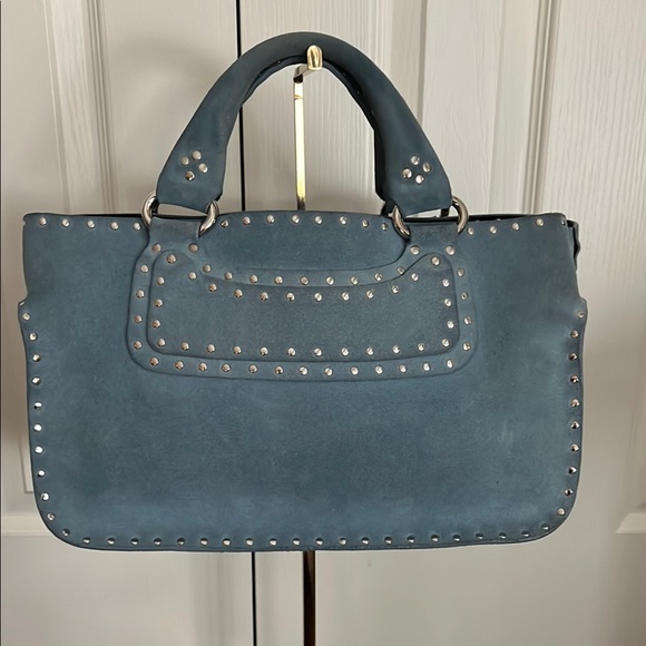 CELINE Studded Blue Suede Handbag - Picture 1 of 9